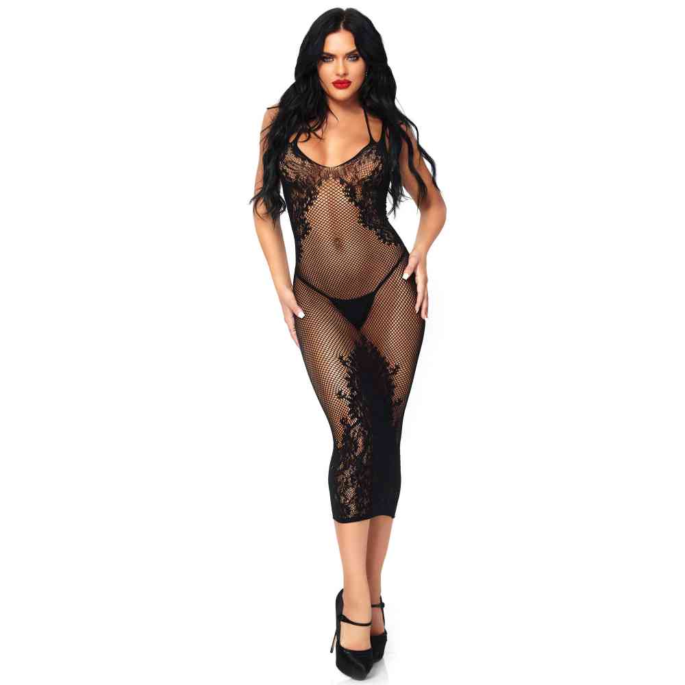 Leg Avenue - Net & Lace Robe - Noir